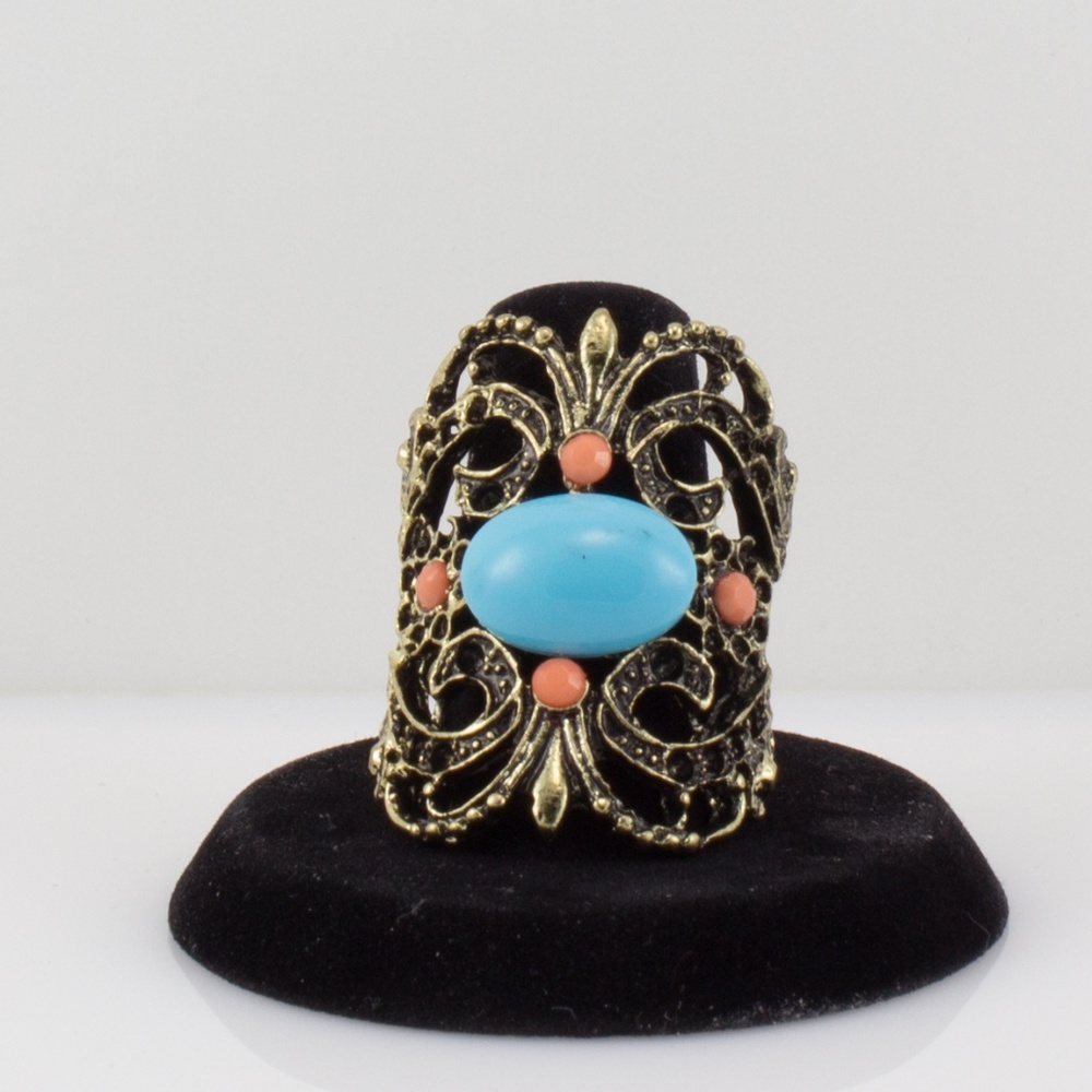 Golden Ring w/ Turquoise & Orange Stones